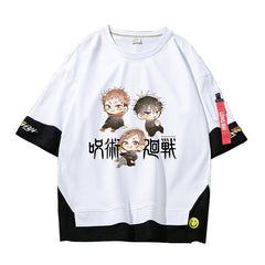 Unisex Anime Fake Two Short-sleeved Loose T-shirt