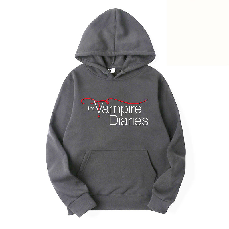 Unisex Casual TVD Logo Printed Loose Hoodie