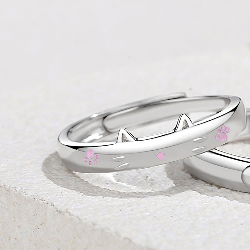 Cat and Fish Couple Silver Ring