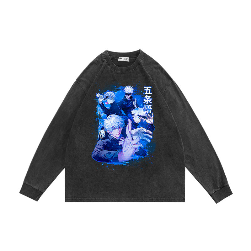 Retro Washed Anime Crew Neck Sweatshirt