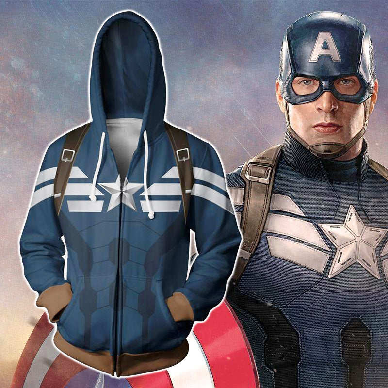 Cool Unisex Captain America Printed Cosplay Hoodie