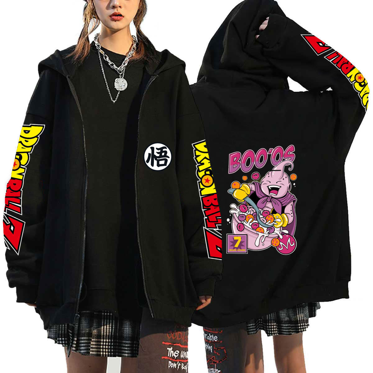 Trendy Anime Graphic Print Zipper Hoodie