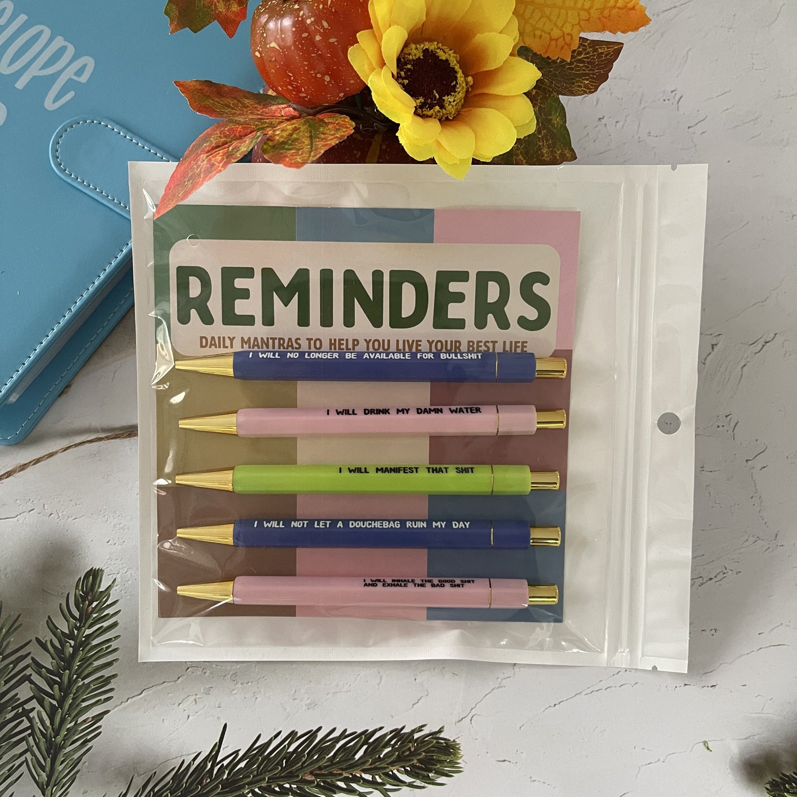 5 REMINDERS Press Ballpoint Pen Card Set