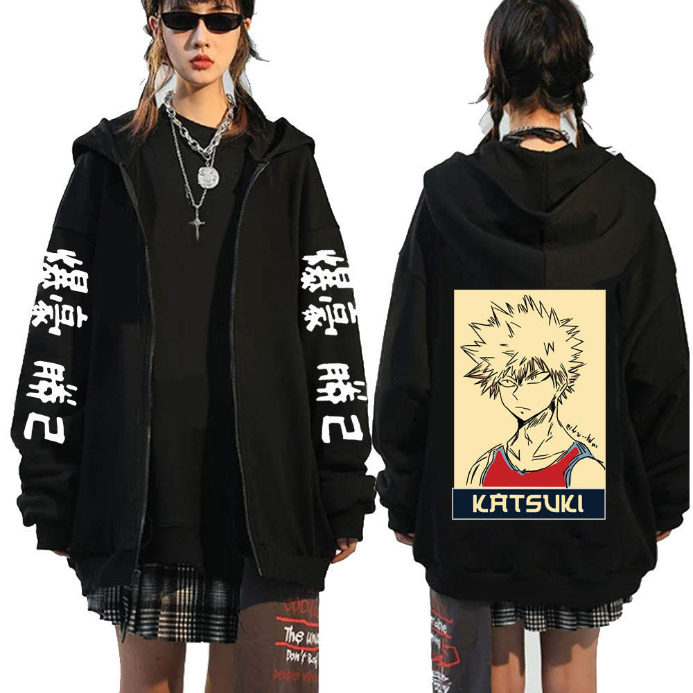 Unisex Anime Logo Printed Zipper Loose Hoodie