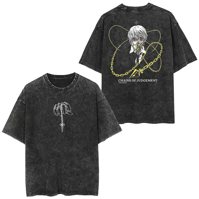 Unisex Anime Washed Casual Short Sleeve T-Shirt