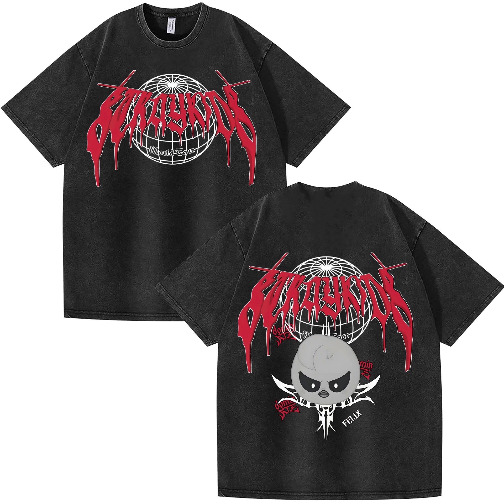 Unisex Kpop Dominate Pattern Washed T-Shirt
