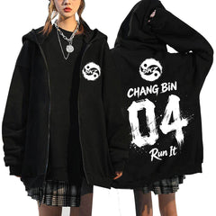 SKZ World Tour Run It Number Print Zip-up Hoodie
