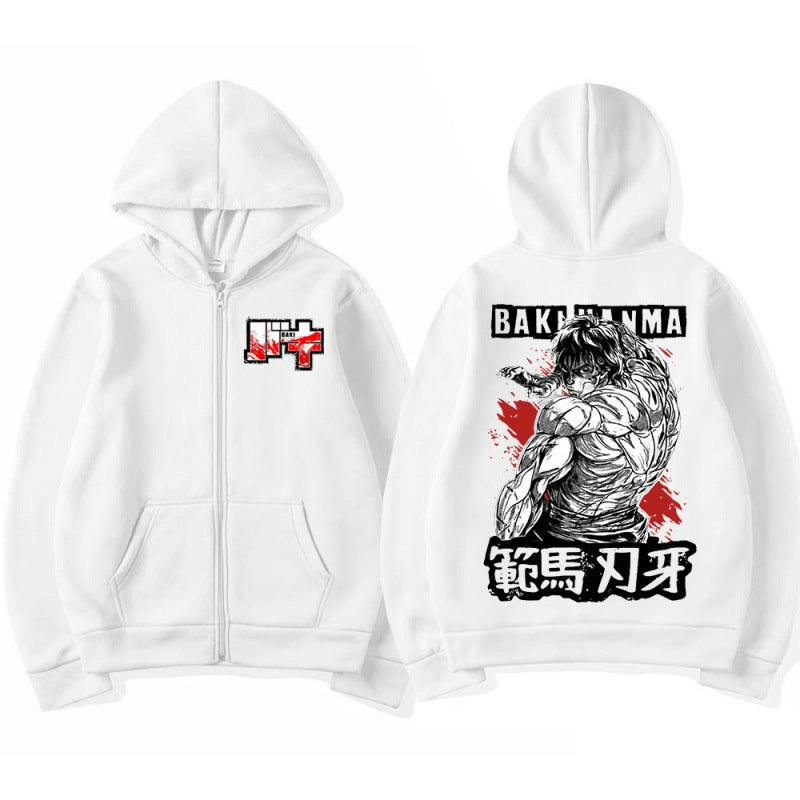 Unisex Anime Baki Print Zipper Hoodie