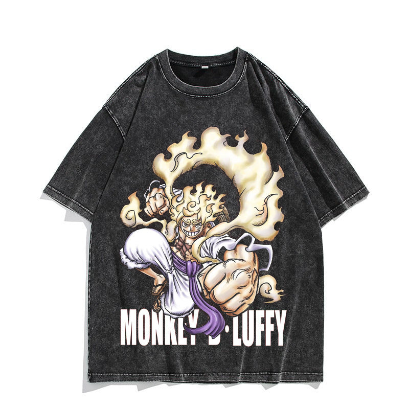 Unisex Nika Luffy Washed Retro Cotton T-shirt