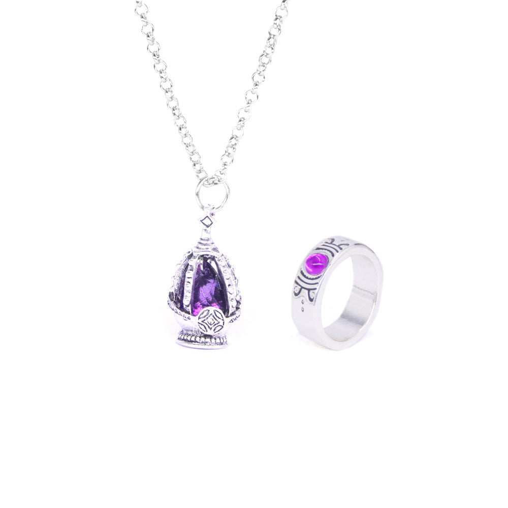 Anime Gem Pendant Necklace Ring Set