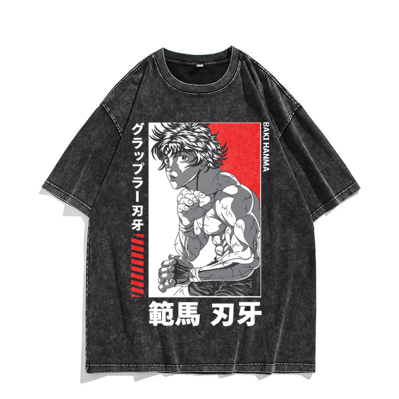 Vintage Anime Baki Washed Short-sleeved T-shirt