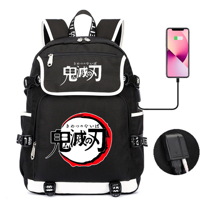 Versatile Anime Pattern Printed Black Backpack