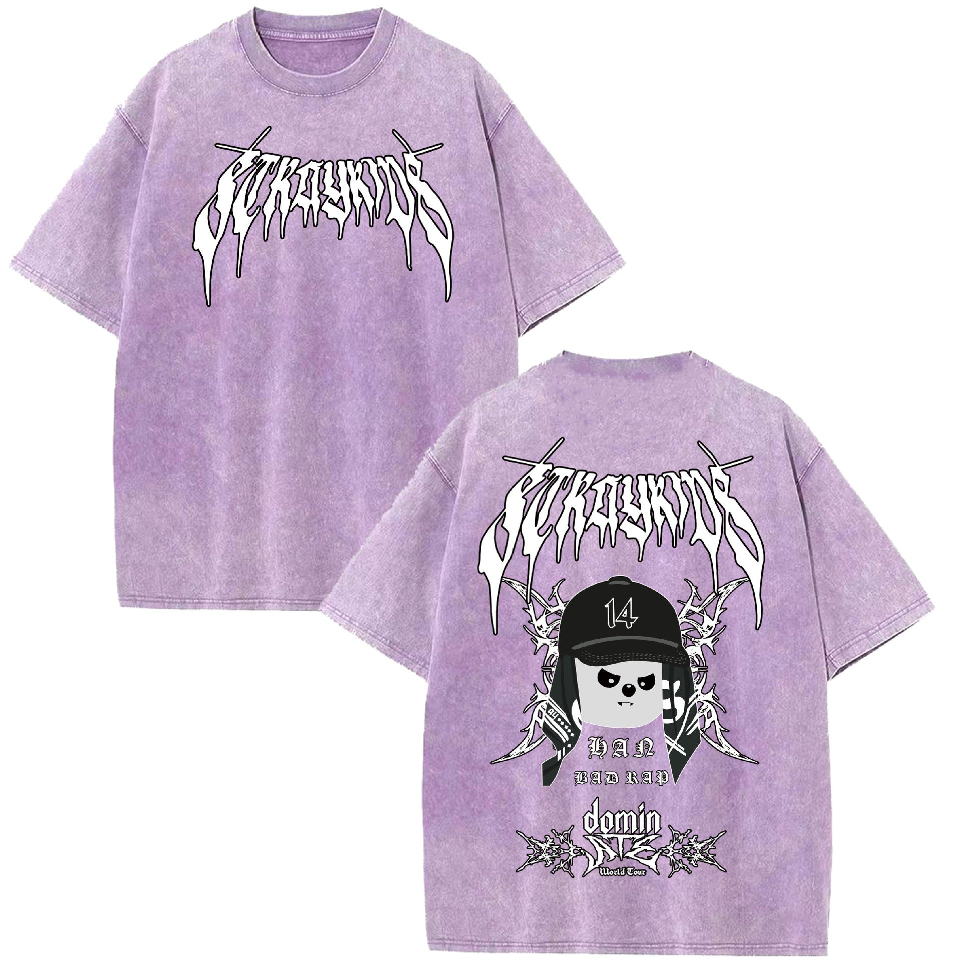 Evil Skz Animal Characters Print Summer Short Sleeve Washed Tee