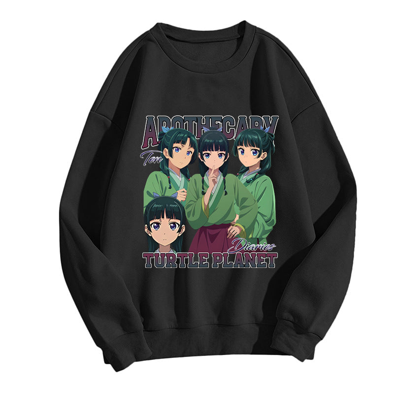 Girl's Anime Print Casual Crew Neck Sweatshirt