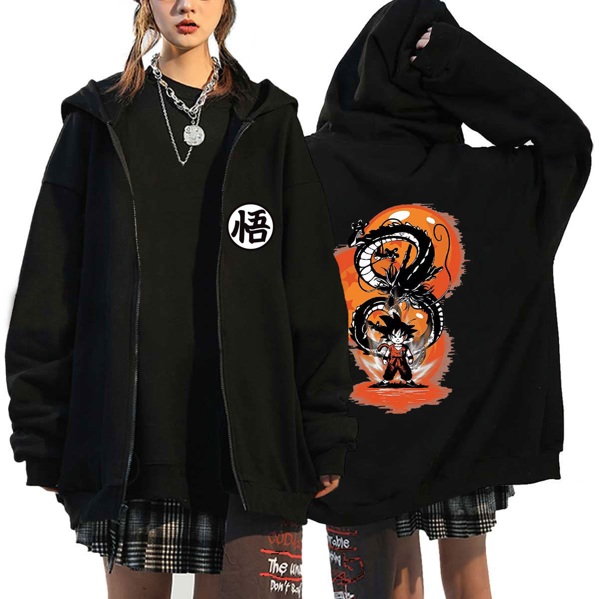 Unisex Anime Print Zipper Casual Hoodie