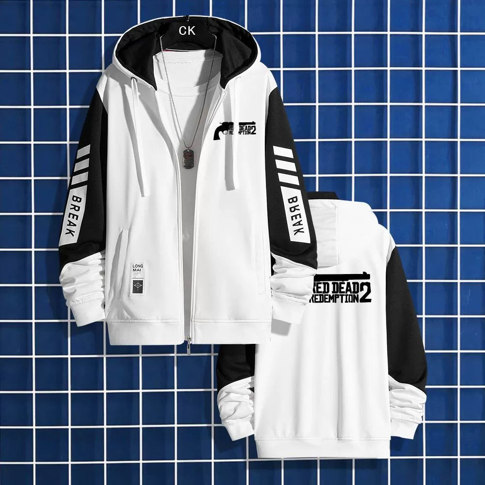 Unisex Game Graphic Zipper Hooded Loose Jacket