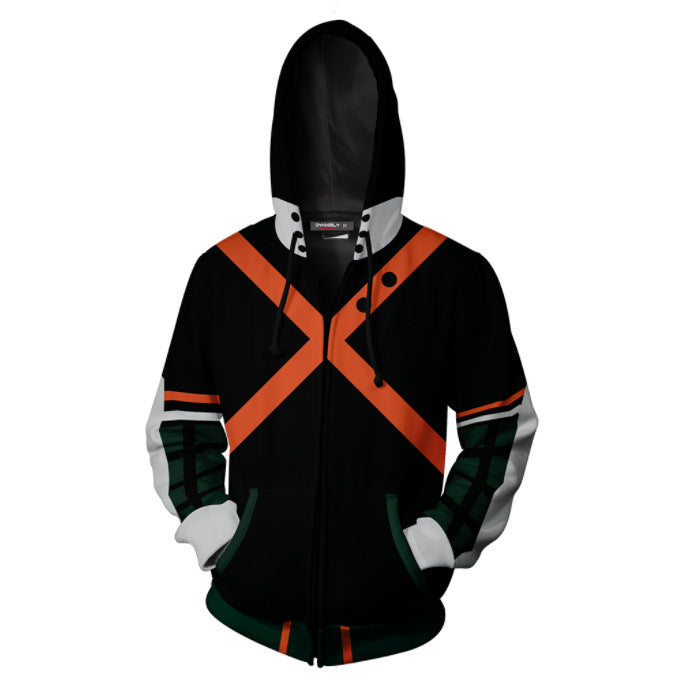 Unisex Anime Digital Print Zip Up Hoodie