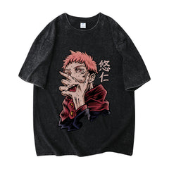 Unisex Anime Washed Short-sleeved Cotton T-shirt