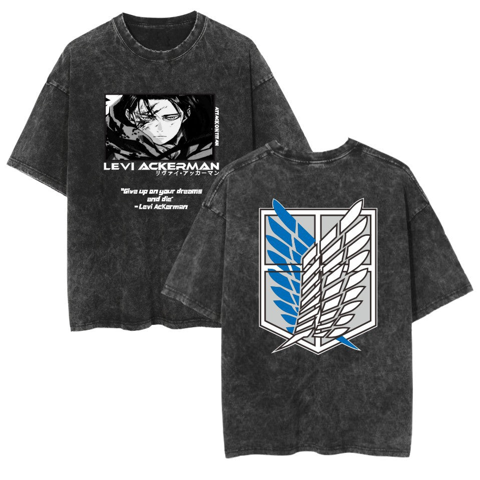 Vintage Anime Graphic Casual Cotton Washed T-Shirt