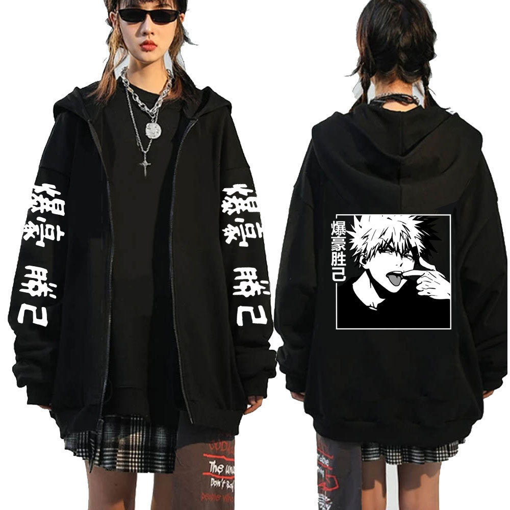 Unisex Anime Logo Printed Zipper Loose Hoodie