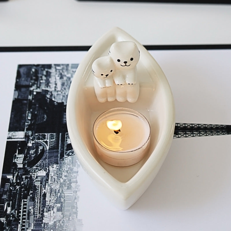Cute Couple Cat Boat Candle Holder