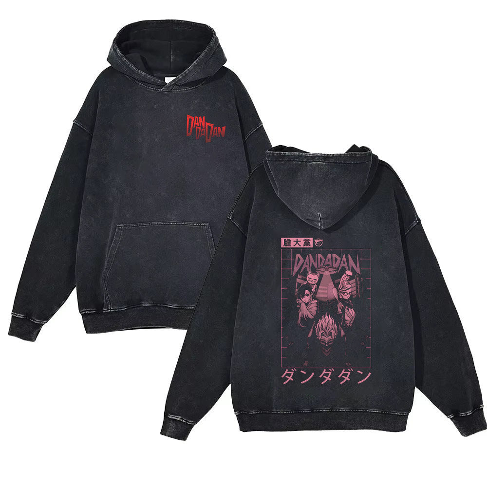 Vintage Anime Print Washed Loose Hoodie