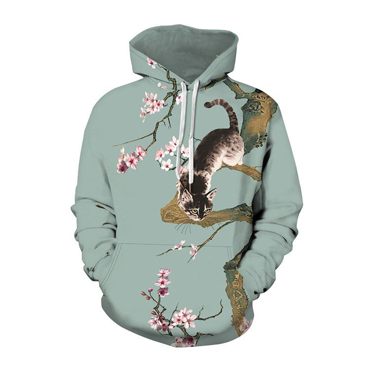 Retro Unisex Floral Digital Print Pattern Hoodie