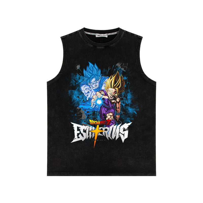 Retro Anime Washed Loose Sleeveless Vest