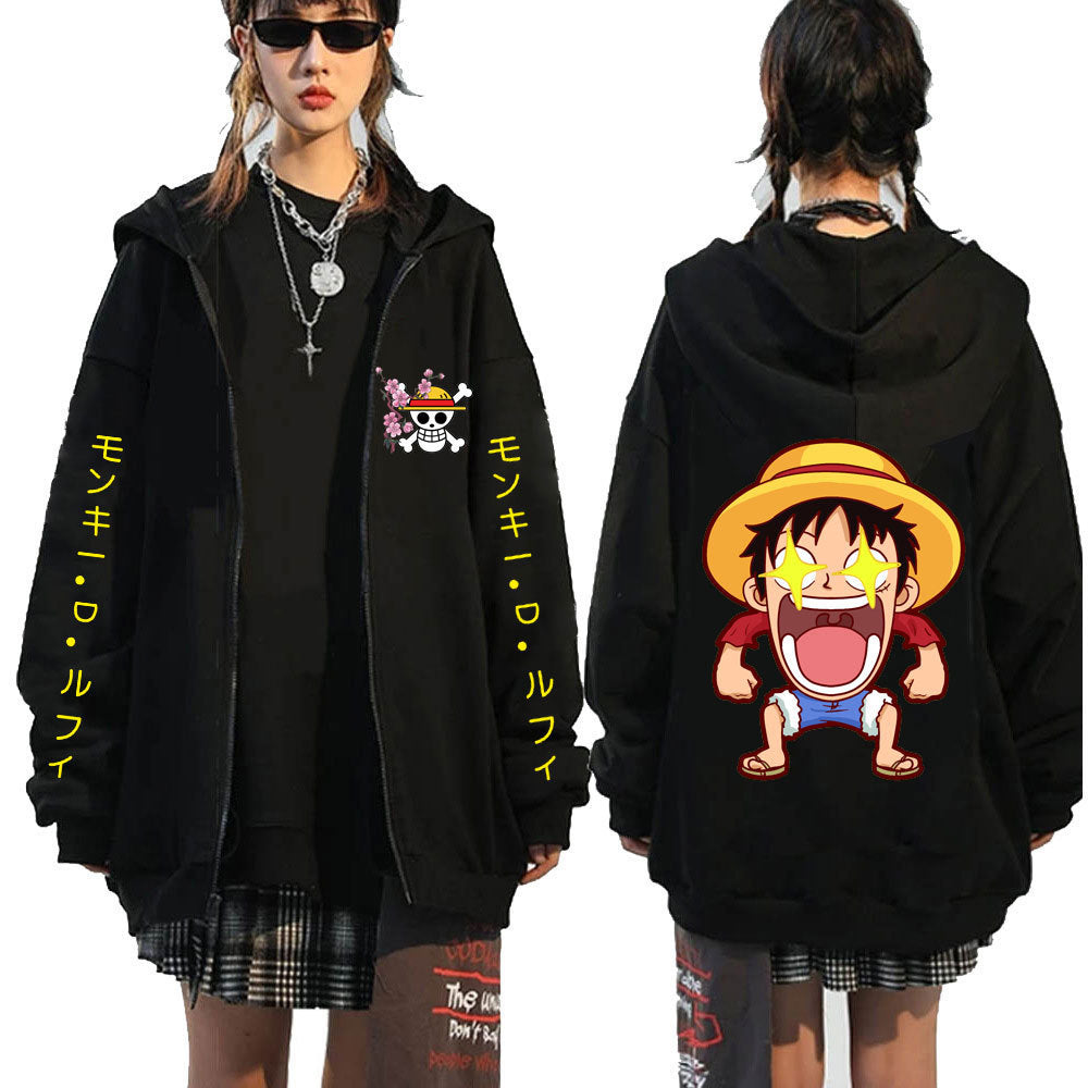 Unisex Luffy Printed Zipper Casual Hooded Jacket