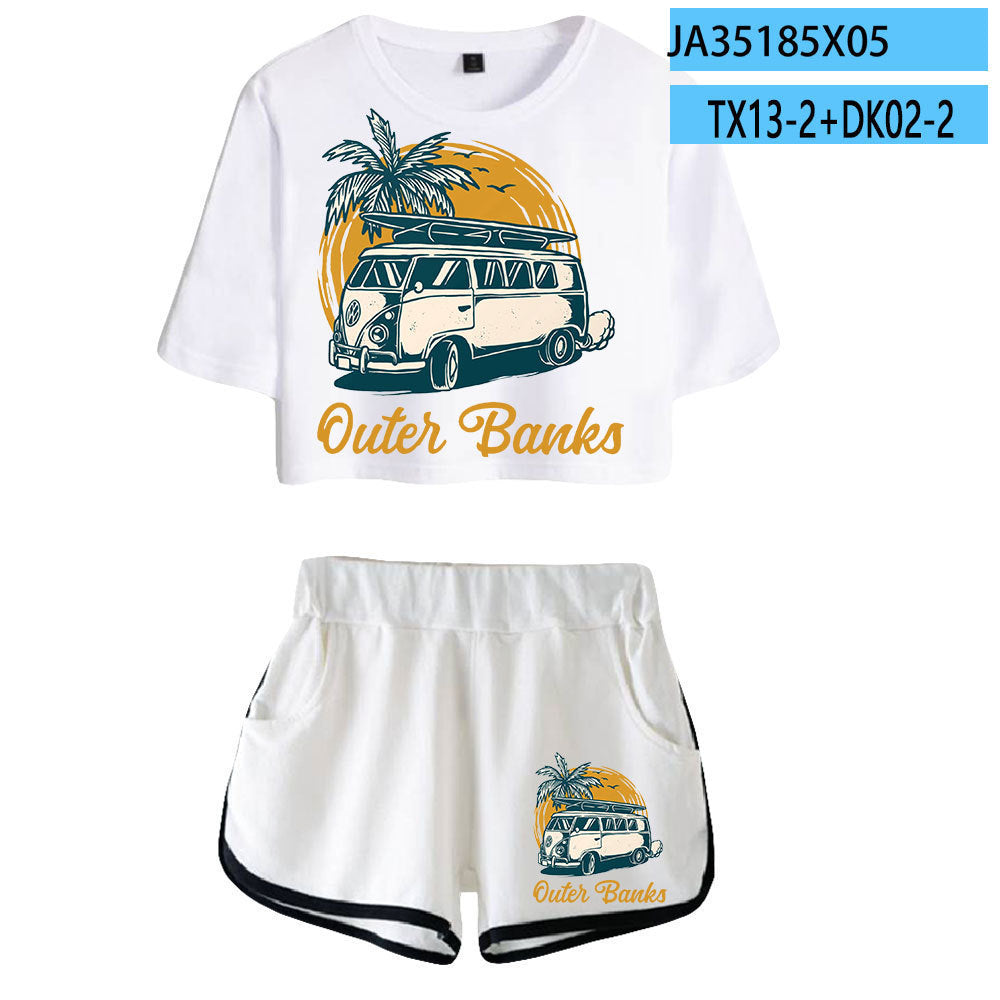 Women's Short-sleeved Crop T-shirt Shorts
