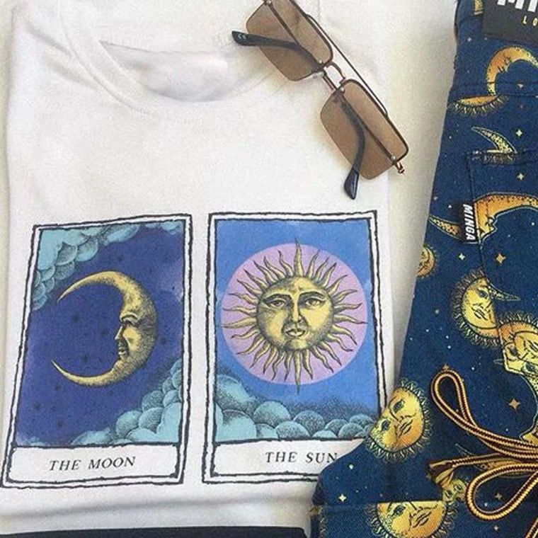 Women's THE SUN THE MOON Printed Casual T-shirt