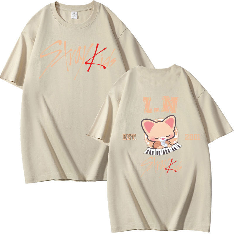 Casual Kpop Pattern Print Cotton Loose T-shirt