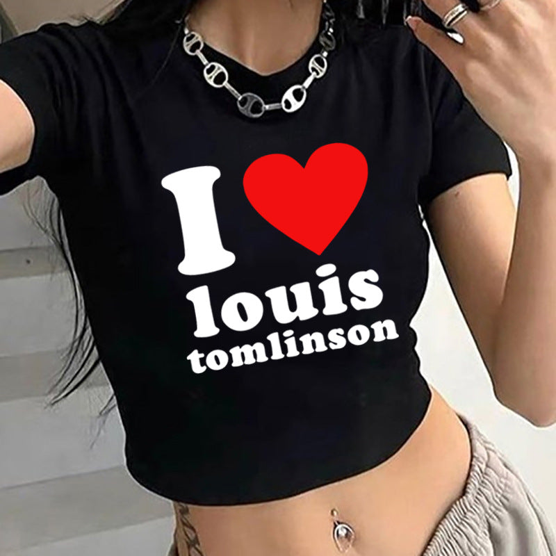 I Love Louis Letter Printed Cropped Tank Top