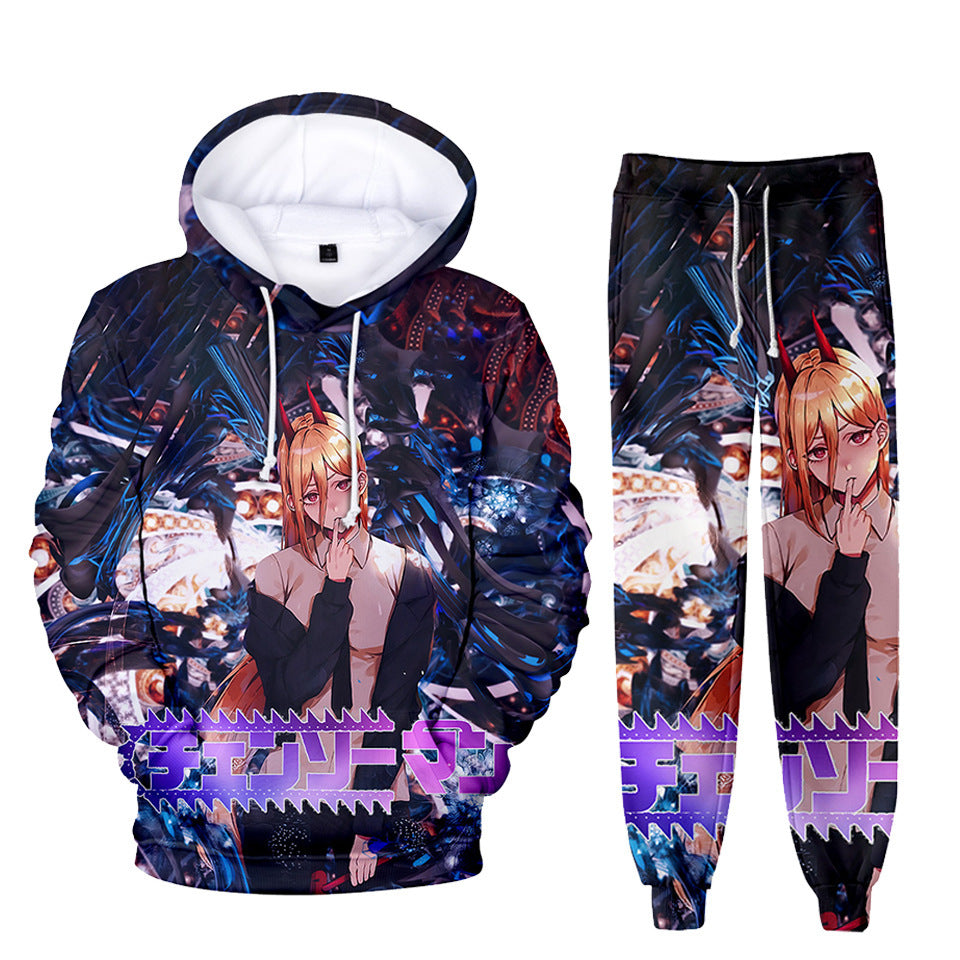 Trendy Anime Digital Print Hoodie Trousers Suit