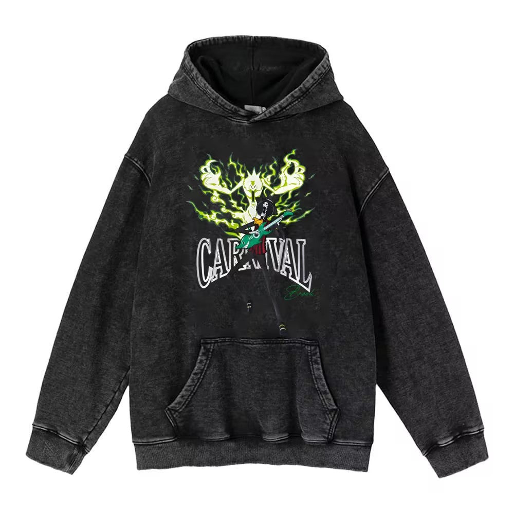 Retro Anime Printed Pullover Washed Hoodie