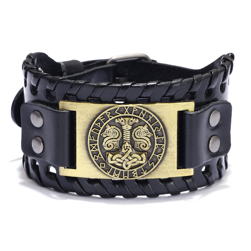 Men's Wolf Head Leather Bracelet