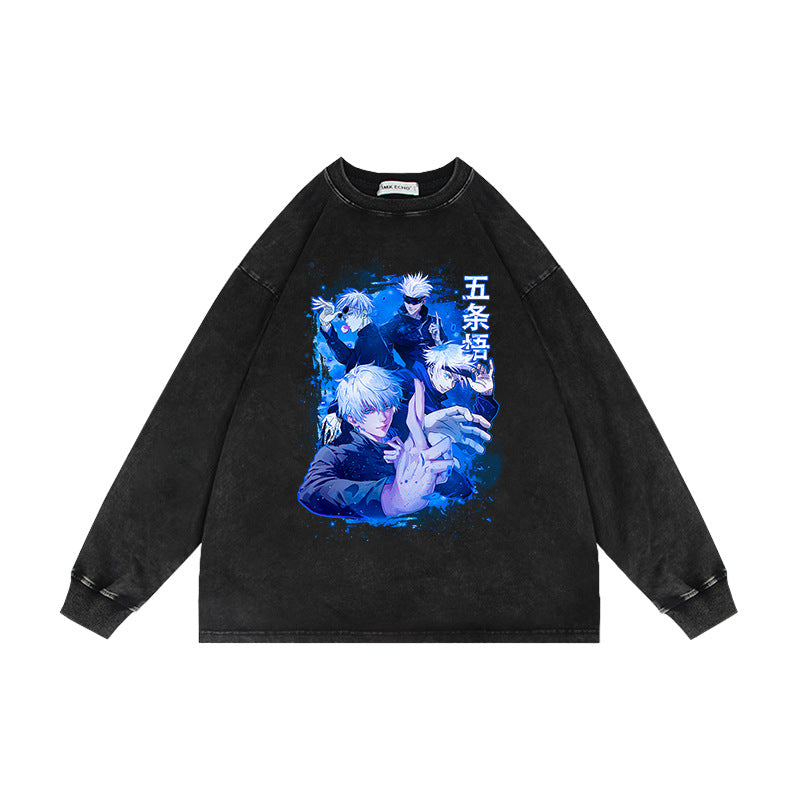 Retro Washed Anime Crew Neck Sweatshirt