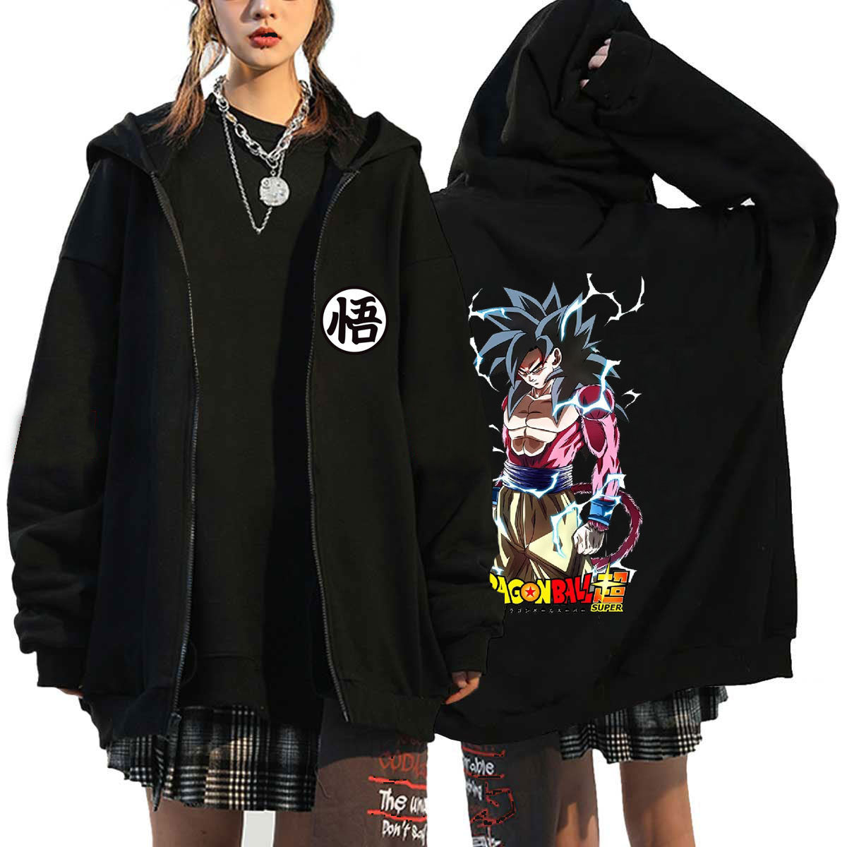 Unisex Anime Print Zipper Casual Hoodie