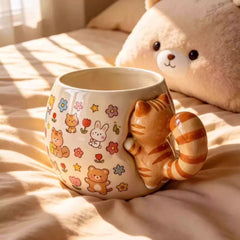 Cute Cat Handle Ceramic Mug