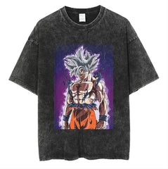 Vintage  Anime Washed Printed Short-sleeved T-shirt