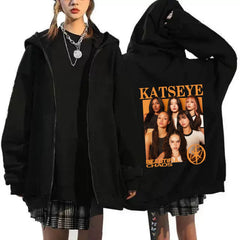 KATSEYE Logo Printed Zip Up Hoodie Top