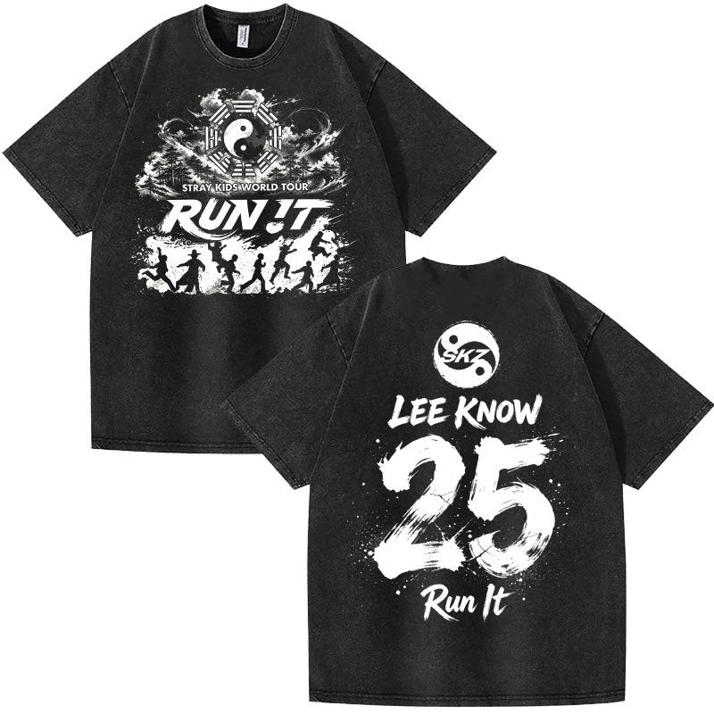 SKZ World Tour Run It Number Printed Washed Tee