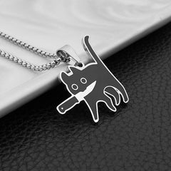 Cartoon Knife Cat Pendant Necklace