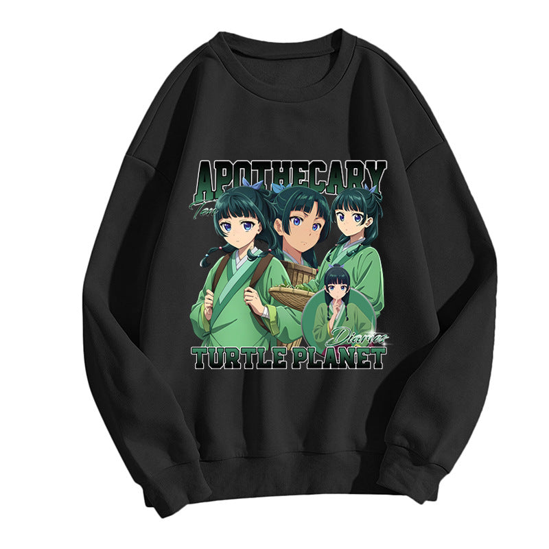 Girl's Anime Print Casual Crew Neck Sweatshirt