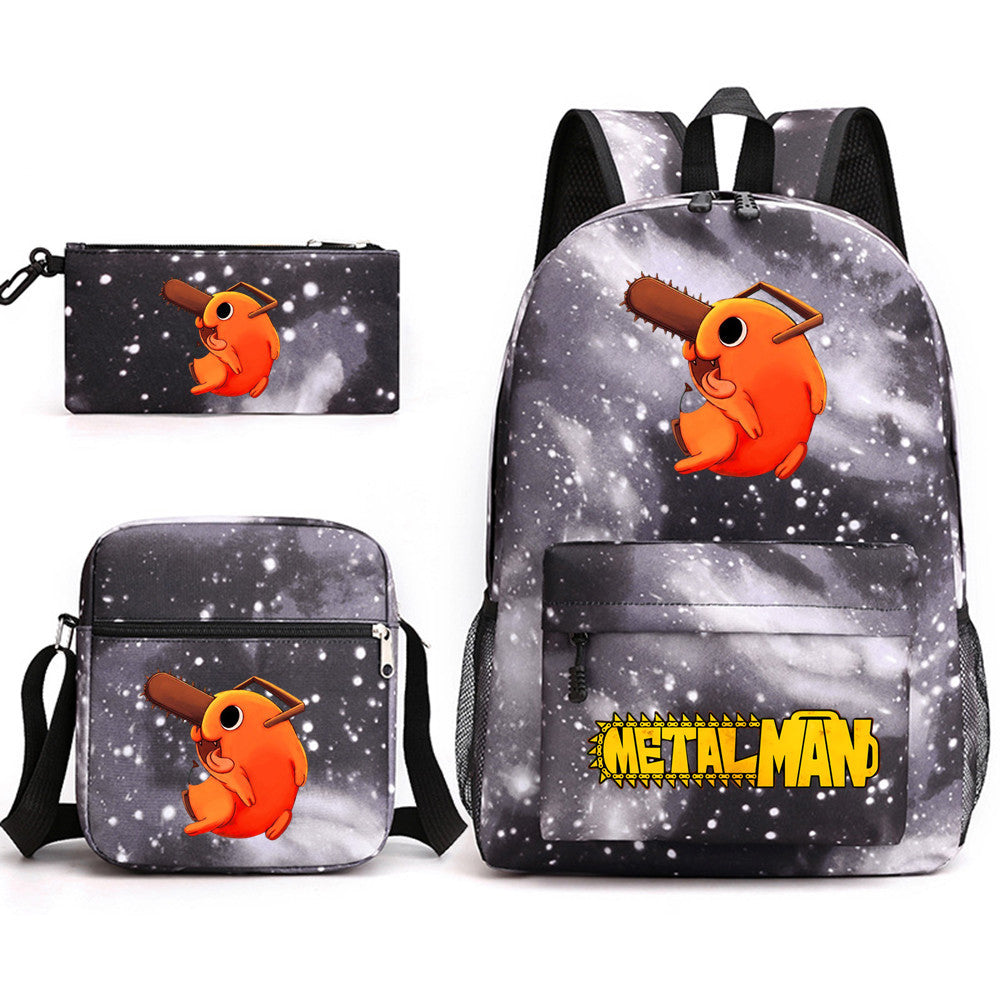 Pochita School Bag Three-piece Backpack