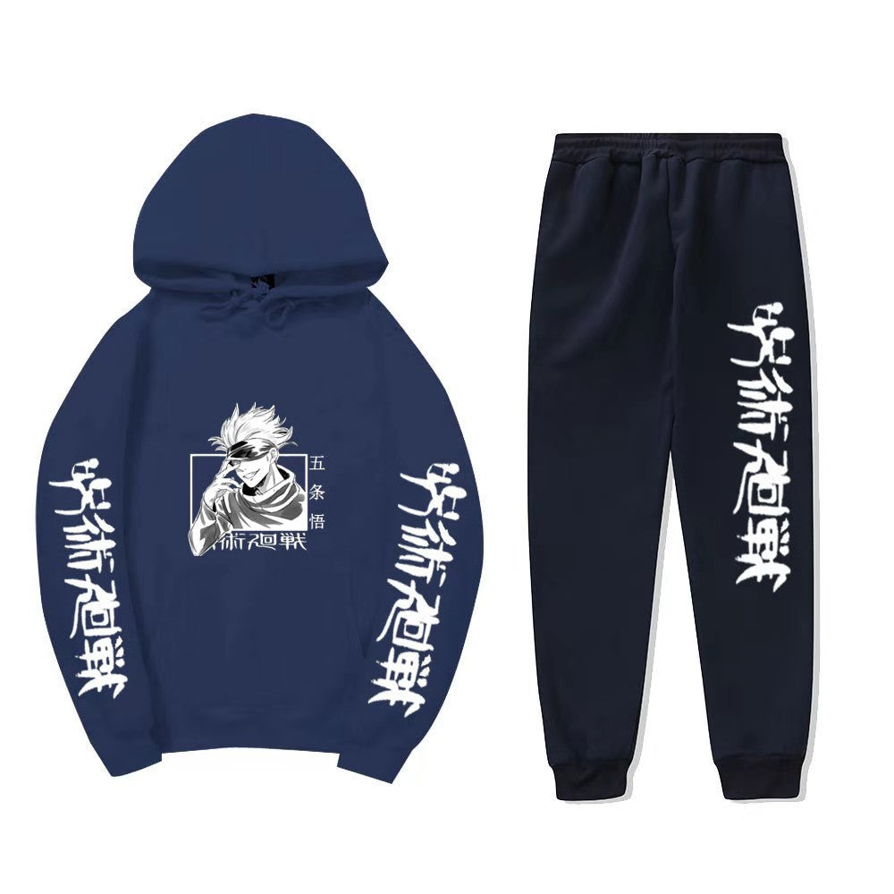 Unisex Anime Print Hoodie Sports Pants Set