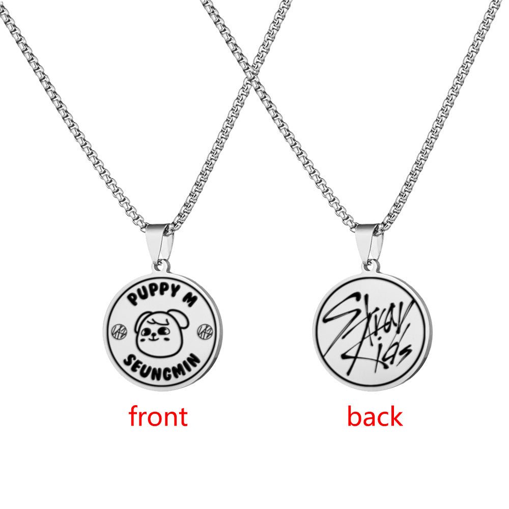 Double Sided Kpop Stainless Steel Engraved Necklace