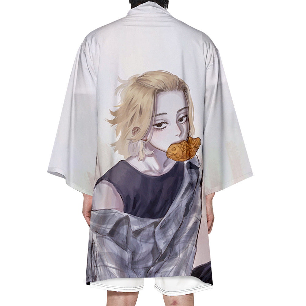 Trendy Men's Anime Revengers Cosplay Long Cape Kimono