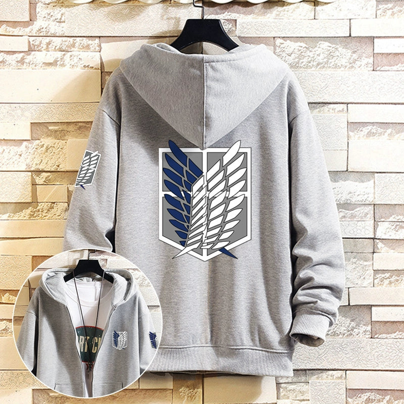 Trendy Anime Logo Hooded Zipper Cotton Coat