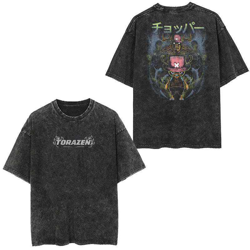 Vintage Luffy Anime Washed Short-sleeved T-shirt